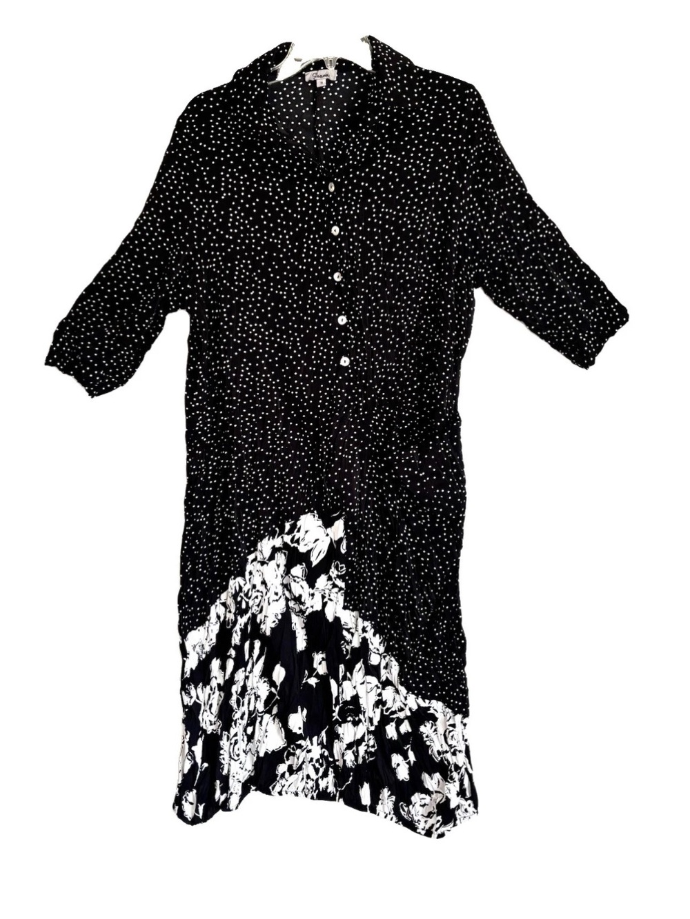 SHANA APPAREL Polka Dot Floral Shirt Dress with Pocket